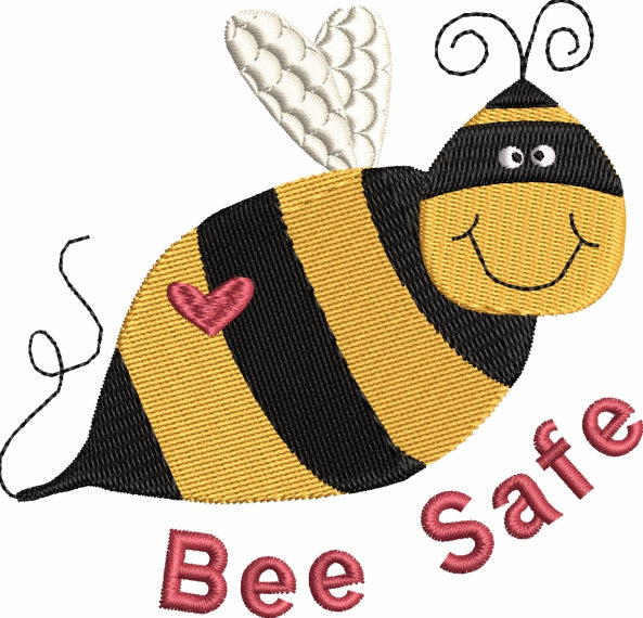 Bee Safe Machine Embroidery Design