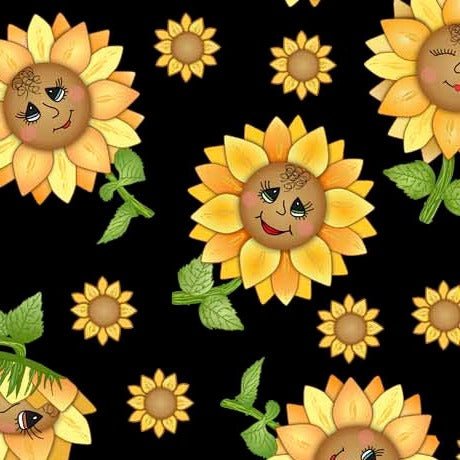 Funflowers Fabric by Embellish Express - Black Sunflower Toss
