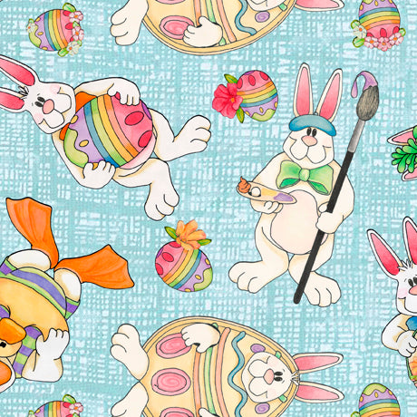 Funny Bunny Aqua Bunny Toss Fabric by Embellish Express