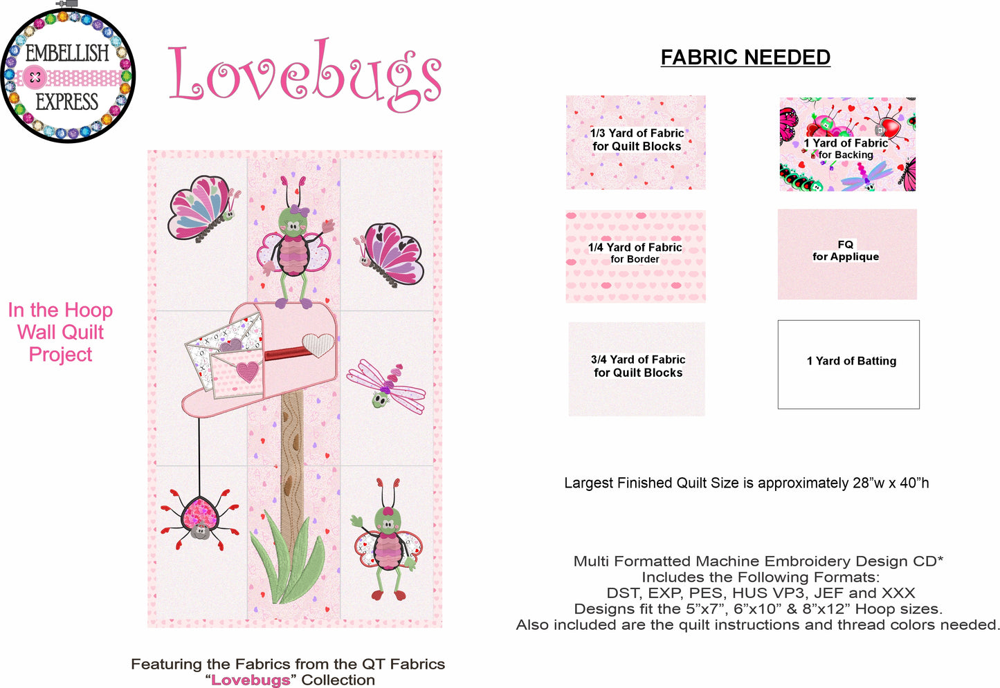 Lovebugs Machine Embroidery Wall Quilt DOWNLOAD