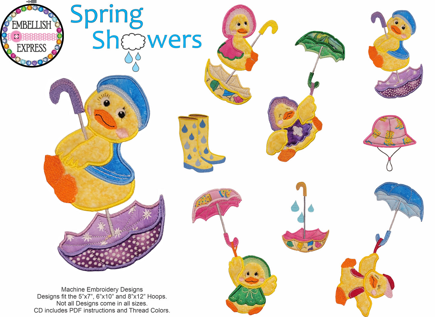 Spring Showers Machine Embroidery DOWNLOAD