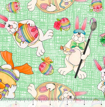 Funny Bunny Green Bunny Toss Fabric by Embellish Express