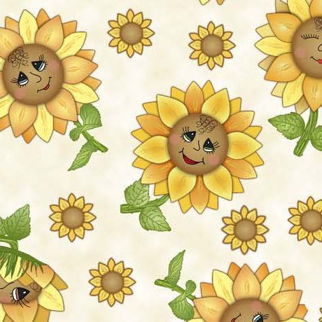 Funflowers Fabric by Embellish Express - Cream White Sunflower Toss
