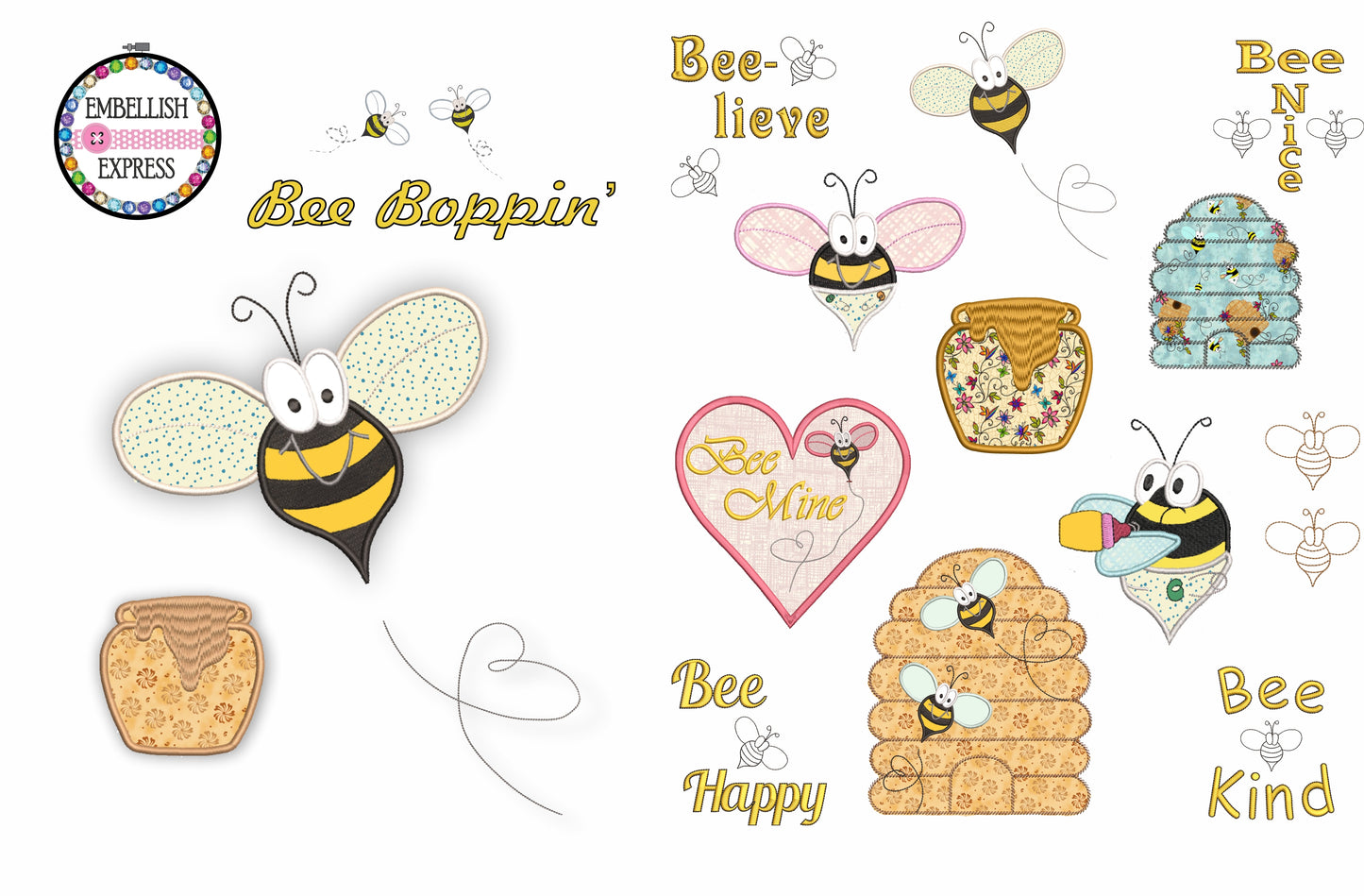 Bee Boppin' Machine Embroidery Designs DOWNLOAD