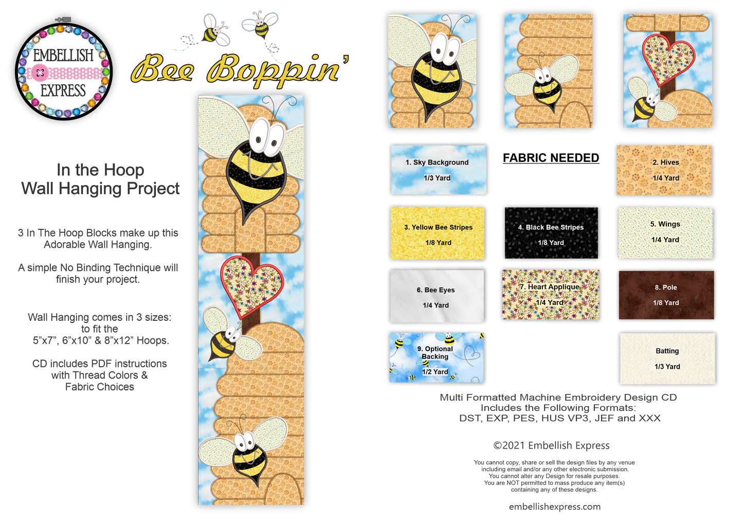 Bee Boppin' Machine Embroidery Wall Hanging CD