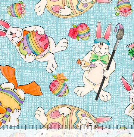 Funny Bunny Aqua Bunny Toss Fabric by Embellish Express