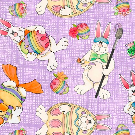 Funny Bunny Lavender Bunny Toss Fabric by Embellish Express