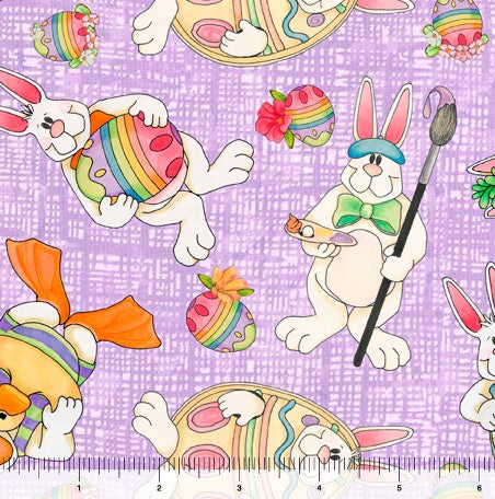 Funny Bunny Lavender Bunny Toss Fabric by Embellish Express